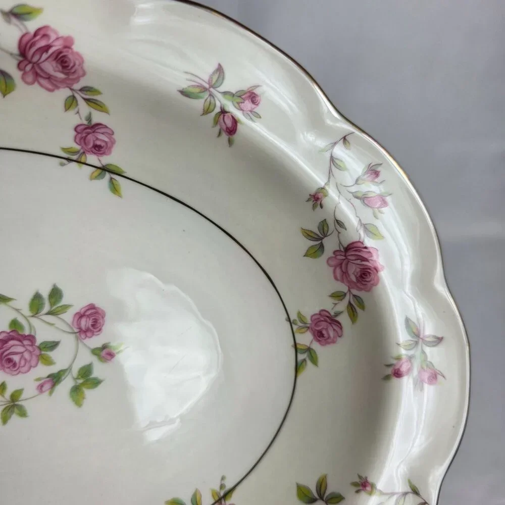 Theodore Haviland Delaware New York Oval Serving Bowl Ivory with Pink Roses
